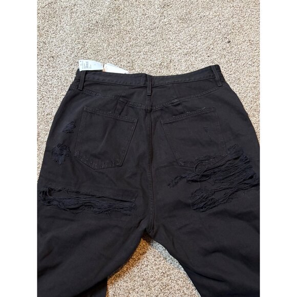 NEW Good American Khloé Long Distressed High-Rise Black Relaxed Denim Jeans 16 - Picture 15 of 16
